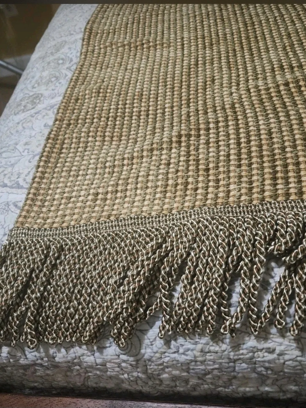 Woven Fringe Throw Blanket in Celery/sage Color / Brand Kennebunk